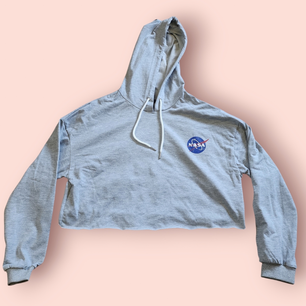 SHEIN Light Gray Casual Thin NASA Hoodie